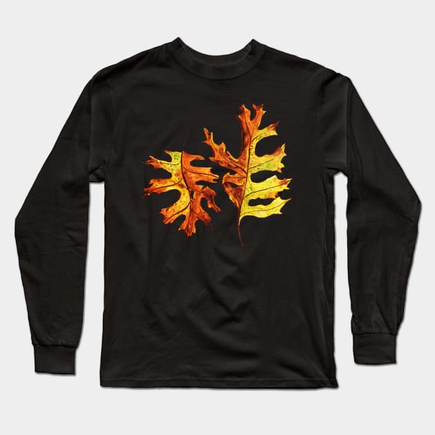 Ink And Watercolor Dancing Autumn Leaves Long Sleeve T-Shirt by Boriana Giormova